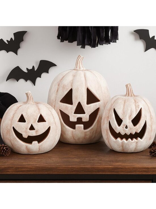 Other - 🎃 3 Pcs Beige Pumpkin Lantern Terracotta Resin Halloween Decorations Home Porch